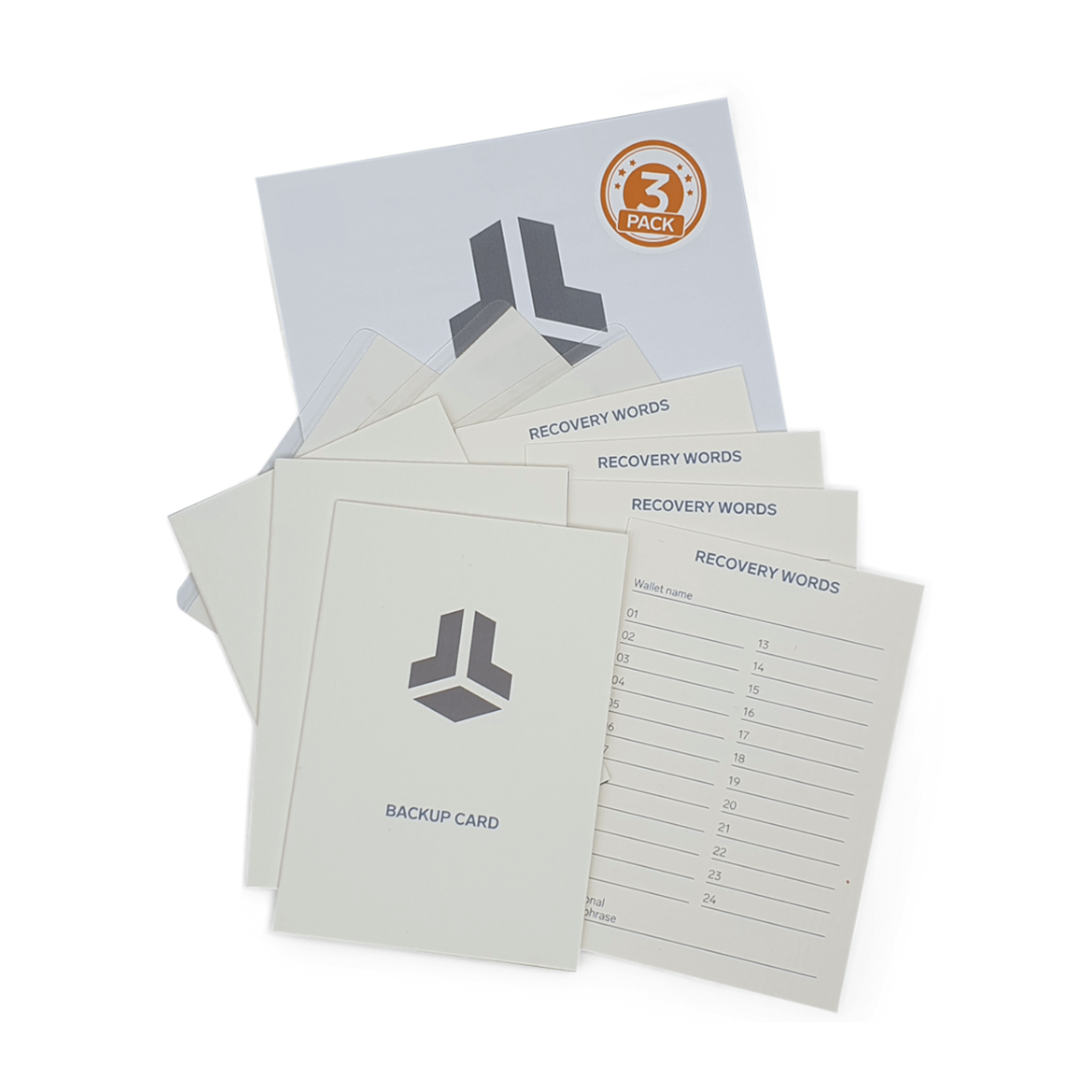 BitBox Seed Phrase Storage Backup Cards 3-Pack Contents