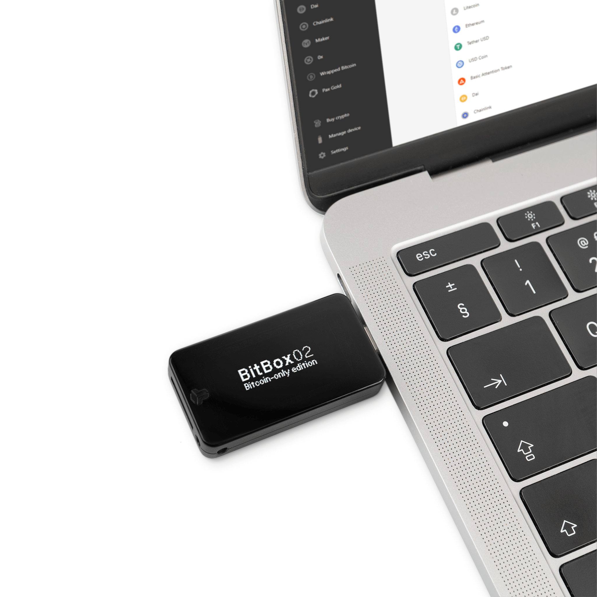 BitBox02 Bitcoin-Only Edition Pack of 3 Cryptocurrency Hardware Wallets Plugged Into Apple Laptop