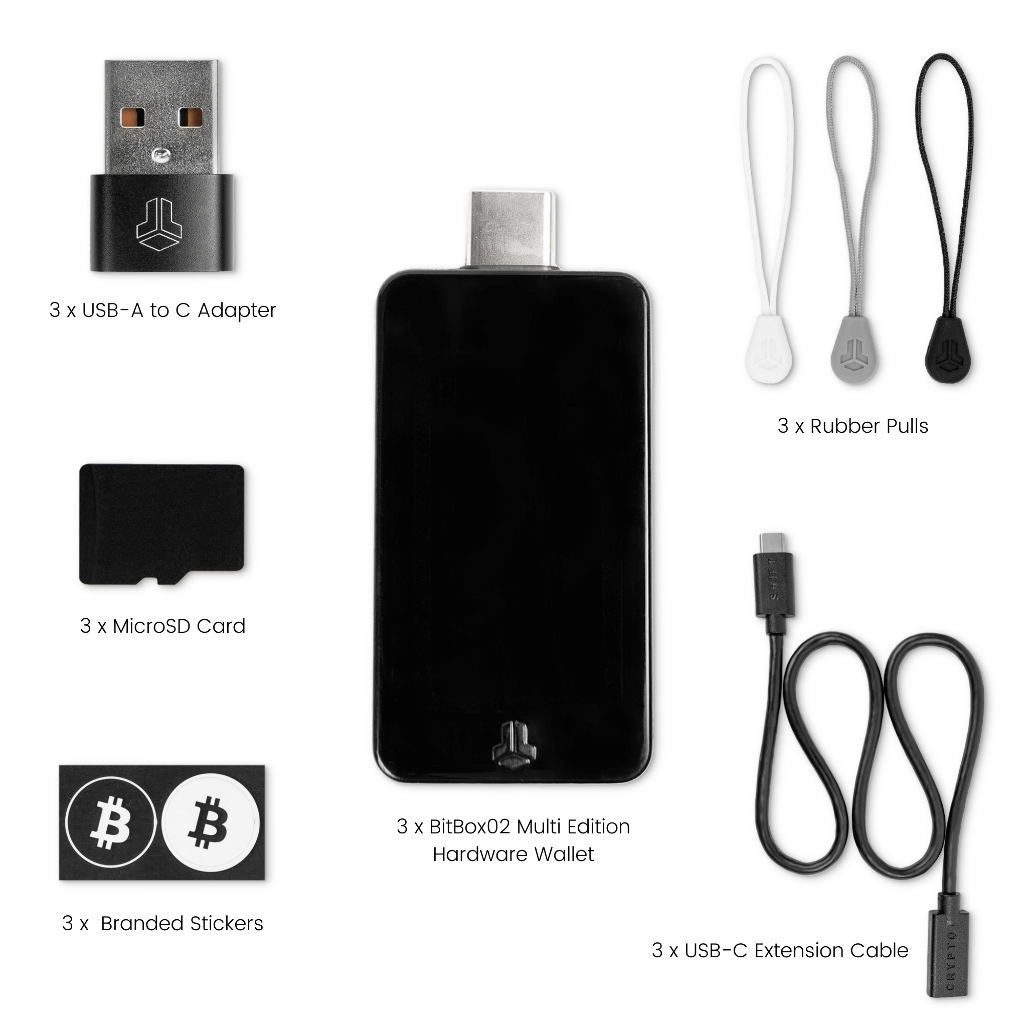 BitBox02 Multi Edition Pack of 3 Cryptocurrency Hardware Wallets Package Contents